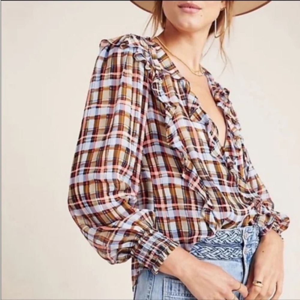 Maeve Anthropologie Laila Plaid Top